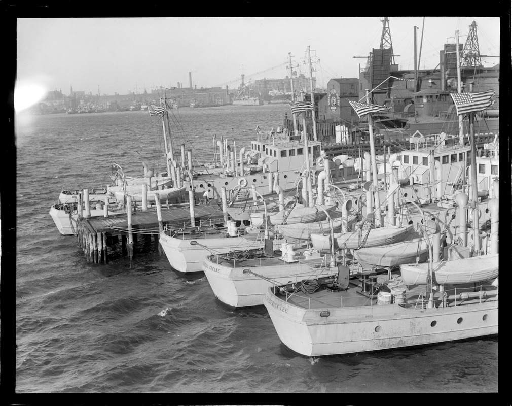Rum chasers docked at East Boston (left side of panorama)
