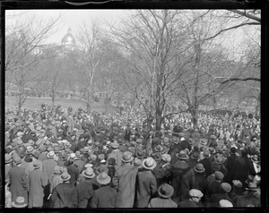 Crowd listening to speech by a "Red" on Boston Common
