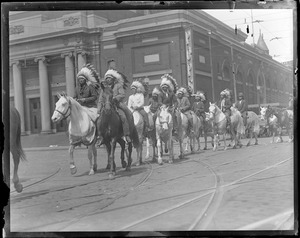 Indians parade in Boston, probably with Wild West show