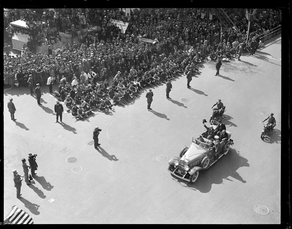 Governor Allen and Mayor Curley ride in Legion Parade down Charles St.
