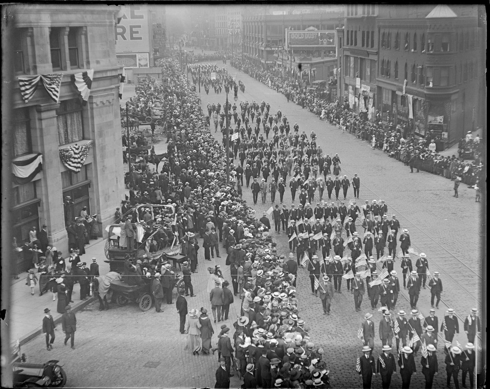 Parade in Park Square Boston years ago when Labor Day Parades were common