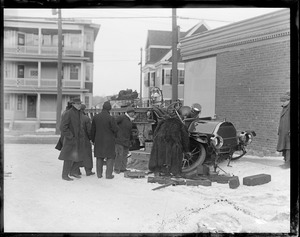 Somerville fire truck smashes up on its way to a three alarm fire in zero weather