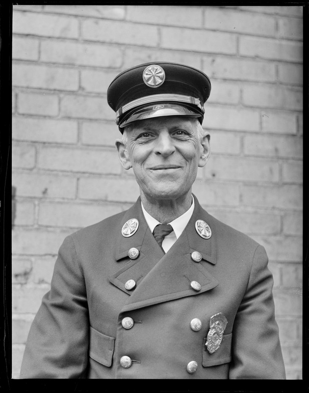 Assistant Fire Chief of the Boston fire department Henry A. Fox.  Joined dept on Oct. 15, 1886. The photographer Les Jones was born Oct. 12, 1886: "I was only three days old when Henry joined the Dept. We both being graduates of the Farm and Trade School."