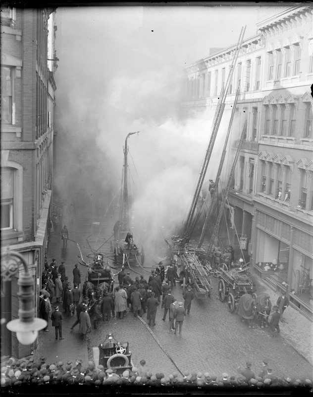 Water tower used at three alarm fire on Oliver Street