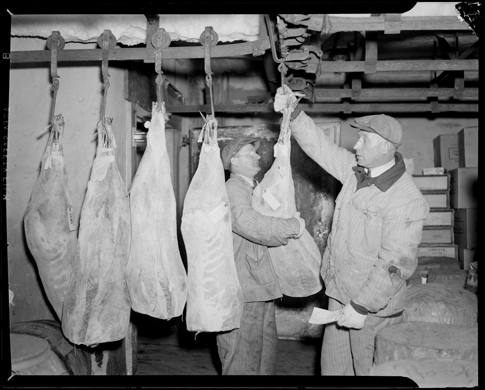 Tagged meat at butchers - Digital Commonwealth