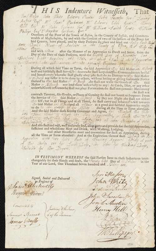 Sally Cade Russell indentured to apprentice with David Blunt of Andover, 25 October 1791