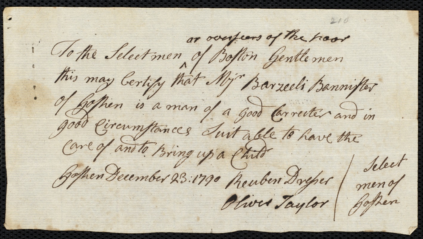 John Brown indentured to apprentice with Barzillai Banister of Goshen, 4 January 1791