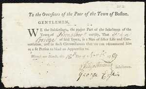 Nancy Rea indentured to apprentice with John Bridge of Pownalborough, 17 October 1791