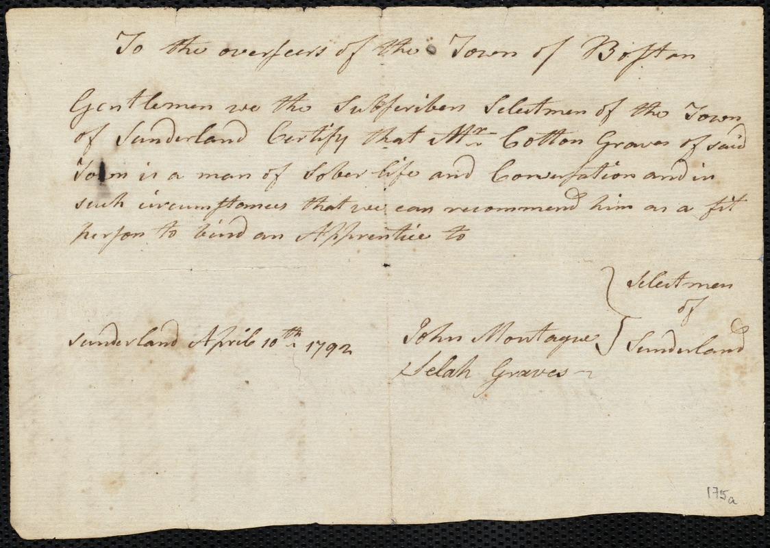 Nancy Rea indentured to apprentice with John Bridge of Pownalborough, 17 October 1791