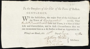 Mary Gorden indentured to apprentice with Daniel Howard of Bridgewater, 20 June 1792