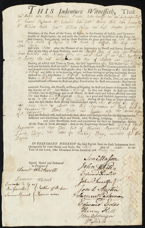 John Corbet indentured to apprentice with Ozias Morse of Boston, 3 October 1792