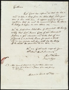 Ebenezer Silvester indentured to apprentice with Francis Carr of Haverhill, 22 March 1793
