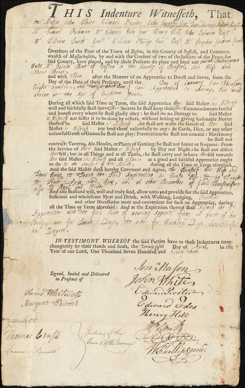 Sarah Tuckerman indentured to apprentice with Calvin Brett of Easton, 25 April 1793