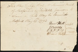 Ann Molton indentured to apprentice with Samuel Buel of Medford, 24 May 1793