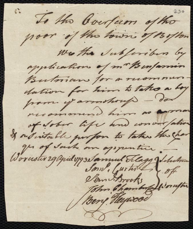 James Keth indentured to apprentice with Benjamin Butman [Benjamen Buterman] of Worcester, 2 May 1793