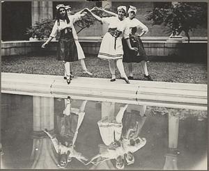 Photograph of girls posed in the courtyard of the Boston Public Library during the Shakespeare Terendtenary [i.e. Tercentenary]