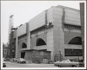 Construction of Boylston Building, Boston Public Library, view down Exeter Street
