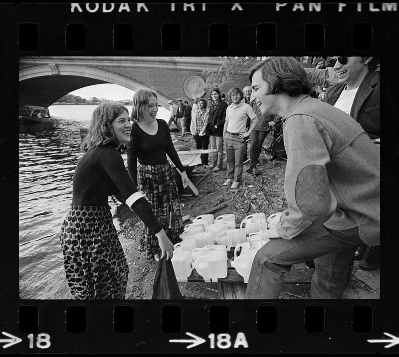 Harvard raft race on Charles River, Cambridge