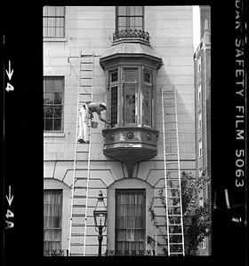 Painting bay window on Beacon Street opposite Public Garden, Boston
