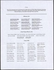 Crew list for U.S.S. Davenport (PF 69) commissioned February 15, 1945, including Lionel J. Auclair
