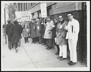 Picketing the pickets: An organization calling itself Medical Professionals for Peace in Vietnam pickets Boston City Hospital and is in turn picketed by Jozef Mlot-Mroz, an ardent anti-Communist Polish immigrant.