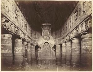 Interior of Buddhist chaitya hall, Cave XIX, Ajanta