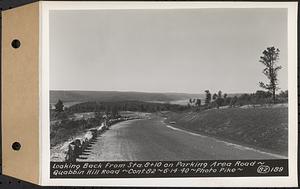 Contract No. 82, Constructing Quabbin Hill Road, Ware, looking back from Sta. 8+10 on parking area road, Ware, Mass., Jun. 14, 1940