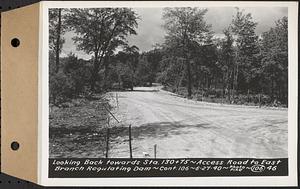 Contract No. 106, Improvement of Access Roads, Middle and East Branch Regulating Dams, and Quabbin Reservoir Area, Hardwick, Petersham, New Salem, Belchertown, looking back towards Sta. 130+75, access road to East Branch Regulating Dam, Belchertown, Mass., Jun. 27, 1940