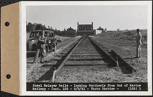 Contract No. 125, Constructing Marine Railway for Quabbin Reservoir, Belchertown, steel relayer rails, looking southerly from end of marine railway, Belchertown, Mass., Sep. 8, 1941