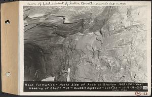 Contract No. 20, Coldbrook-Swift Tunnel, Barre, Hardwick, Greenwich, rock formation, north side of arch at Sta. 1019+50, west heading of Shaft 10, Quabbin Aqueduct, Hardwick, Mass., Oct. 15, 1934