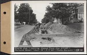 Contract No. 70, WPA Sewer Construction, Rutland, Maple Avenue, looking ahead from Sta. 27+50, Rutland Sewer, Rutland, Mass., Sep. 17, 1940