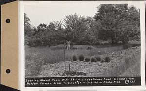 Contract No. 71, WPA Sewer Construction, Holden, looking ahead from manhole 2A-1, Laurelwood Road Connection, Holden Sewer Line, Holden, Mass., Jul. 9, 1940