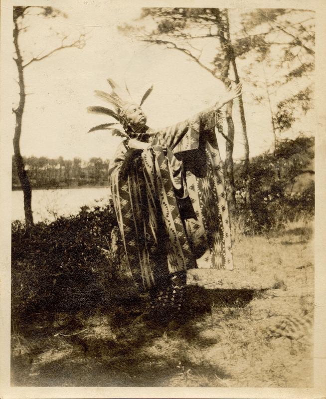 "The Indian gives and oration" Woman's Club 1920 pageant at Wing's Grove, South Yarmouth, Mass.