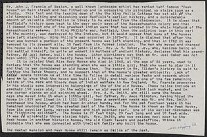 Notes on Peak House - Medfield Historical Society clipping book