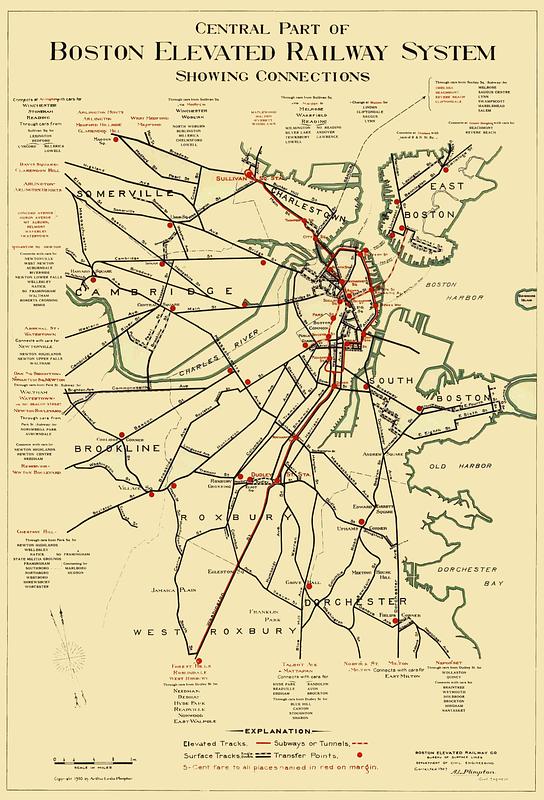 Central part of Boston Elevated Railway system showing connections