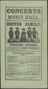 Concerts at Music Hall, on Friday evening, November 30, & Monday evening December 3, 1855, Hoffer Family, Tyrolese singers