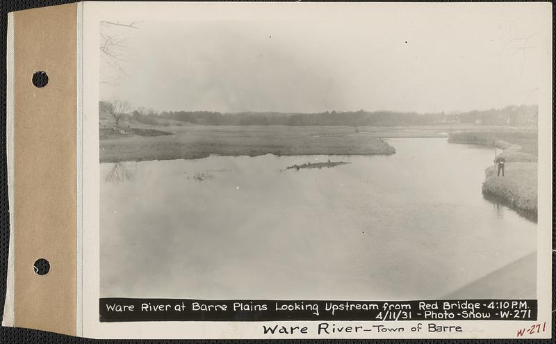 Ware River at Barre Plains looking upstream from Red Bridge, Ware River, Barre, Mass., 4:10 PM, Apr. 11, 1931