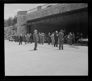 Luncheon after the Winsor Memorial Dedication, Quabbin Administration Building, seaplane hangar, outside, Quabbin Reservoir, Belchertown, Mass., June 17, 1941