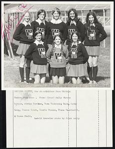 Smiling Pretty, the cheerleaders from Whitman Hanson High pose. Front (l to r) Sally Ohrenberger, Adrian Corliss, Lora Holbrook. Back; Cathy Long, Joanne Lynch, Laurie Blauss, Diana Mancinelli, Karen Chait.