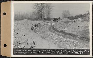 Contract No. 56, Administration Buildings, Main Dam, Belchertown, paved surface drainage ditch, looking easterly, Belchertown, Mass., Nov. 10, 1937