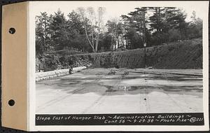 Contract No. 56, Administration Buildings, Main Dam, Belchertown, slope east of hangar slab, looking southerly, Belchertown, Mass., Sep. 29, 1938