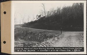 Contract No. 60, Access Roads to Shaft 12, Quabbin Aqueduct, Hardwick and Greenwich, looking back at East Branch Baffle access road from Sta. 18 on the Baffle, Greenwich and Hardwick, Mass., Oct. 31, 1938