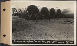 Contract No. 85, Manufacture and Delivery of Precast Concrete Steel Cylinder Pipe, Southborough, Framingham, Wayland, Natick, Weston, wetting down pipe, Natick, Mass., May 29, 1939