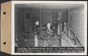 Contract No. 107, Quabbin Hill Recreation Buildings and Road, Ware, looking southeasterly inside of public toilet building showing pipe space in front foreground, Ware, Mass., Dec. 18, 1940
