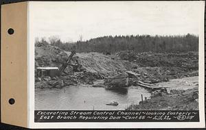 Contract No. 66, Regulating Dams, Middle Branch (New Salem), and East Branch of the Swift River, Hardwick and Petersham (formerly Dana), excavating stream control channel, looking easterly, east branch regulating dam, Hardwick, Mass., May 12, 1939