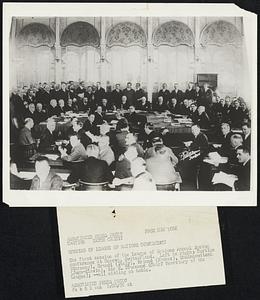 Opening of League of Nations Conference. The first session of the League of Nations Annual Spring conference at Geneva, Switzerland. Left to right: Curtius (Germany), Grandi (Italy), Briand (France), Maminkowitsch (Jugo-Slavia), Sir E. Drummond (Chief Secretary of the League); --all sitting at table.