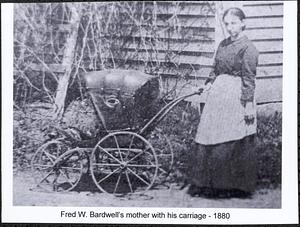 Fred Bardwell's mother with his carriage, 1880