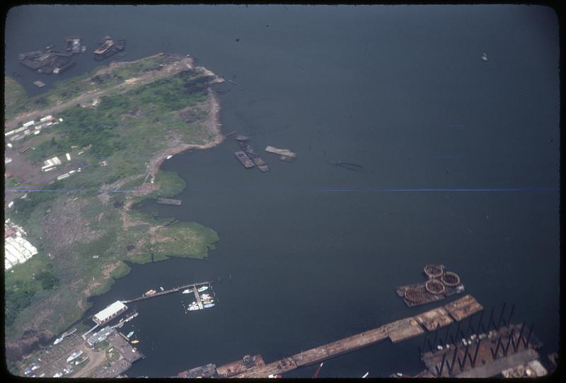 Aerial view of docked boats