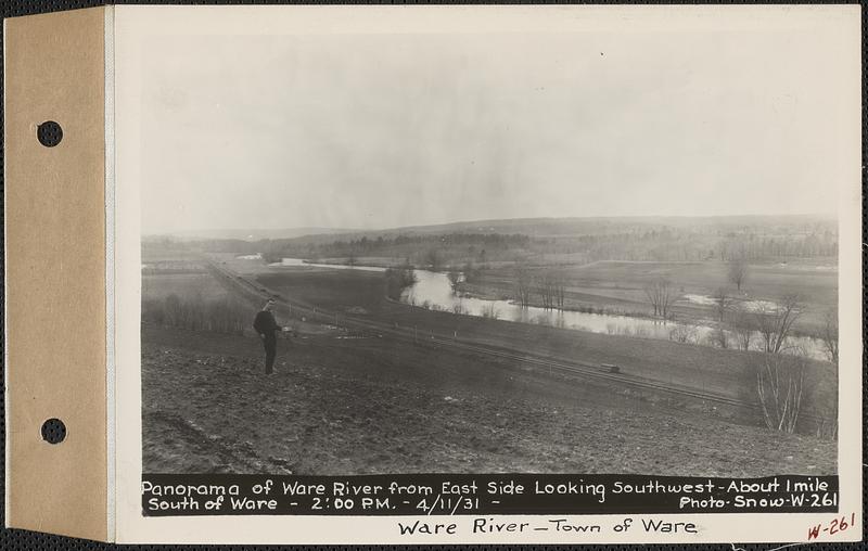 Panorama of Ware River from east side looking southwest, 1 mile south of Ware, Ware River, Ware, Mass., 2:00 PM, Apr. 11, 1931