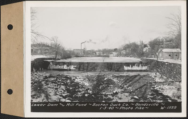 Lower dam and mill pond, Boston Duck Co., Bondsville, Palmer, Mass., Jan. 3, 1940 Digital